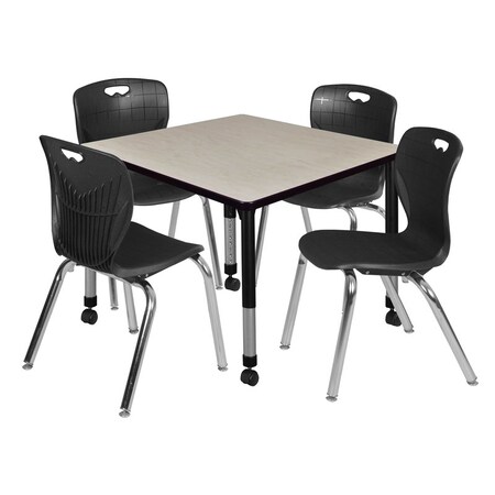 Regency Tables > Height Adjustable > Square Mobile Table & Chair Sets, 36 W, 36 L, 23-34 H, Maple TB3636PLAPCBK40BK